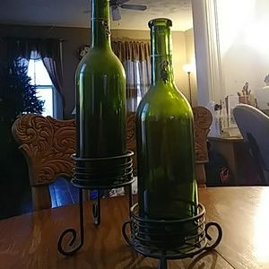 Green wine bottle tealight holder